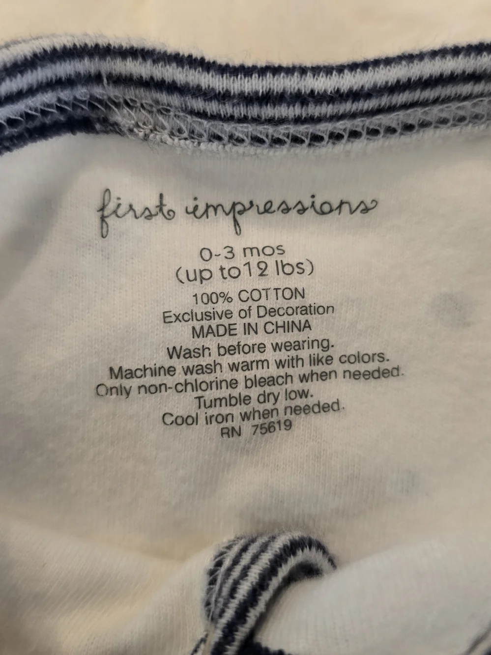 First Impressions White Footed One-Piece with Navy Trim and Puppy Print